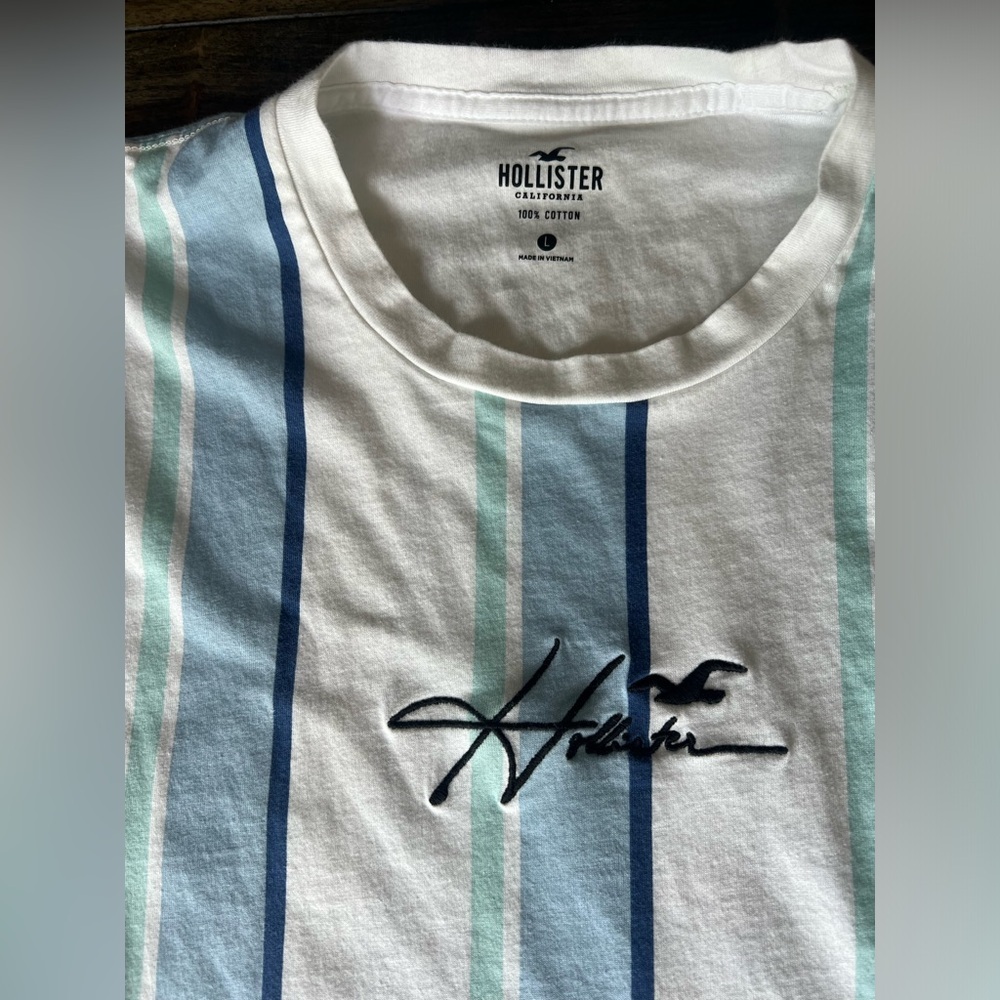 Hollister Men's Blue White Striped Shirt~Large - Picture 2 of 6